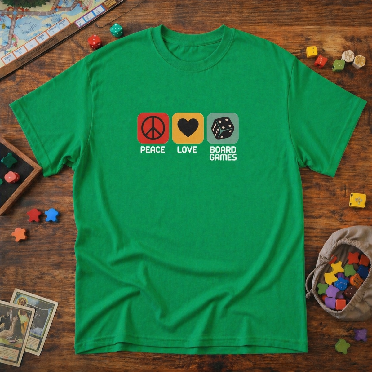 Peace, Love, Boardgames  -  T-Shirt