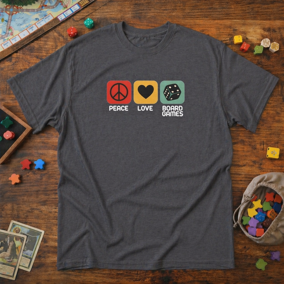 Peace, Love, Boardgames  -  T-Shirt