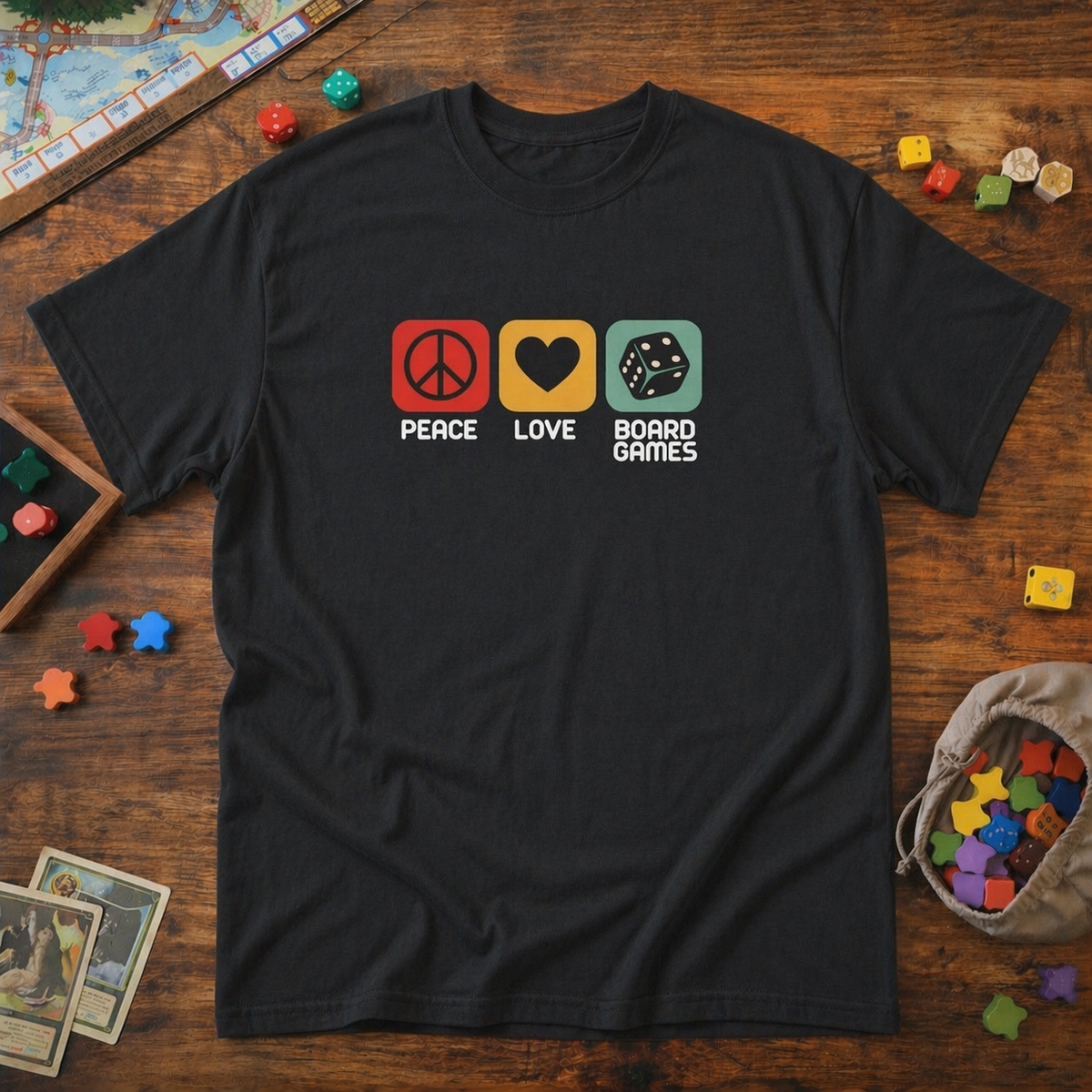Peace, Love, Boardgames  -  T-Shirt