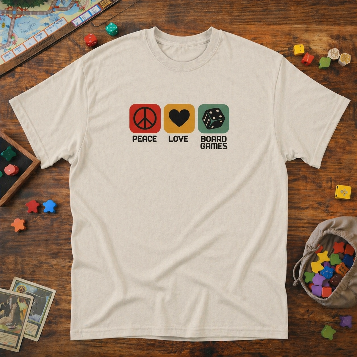 Peace, Love, Boardgames  -  T-Shirt