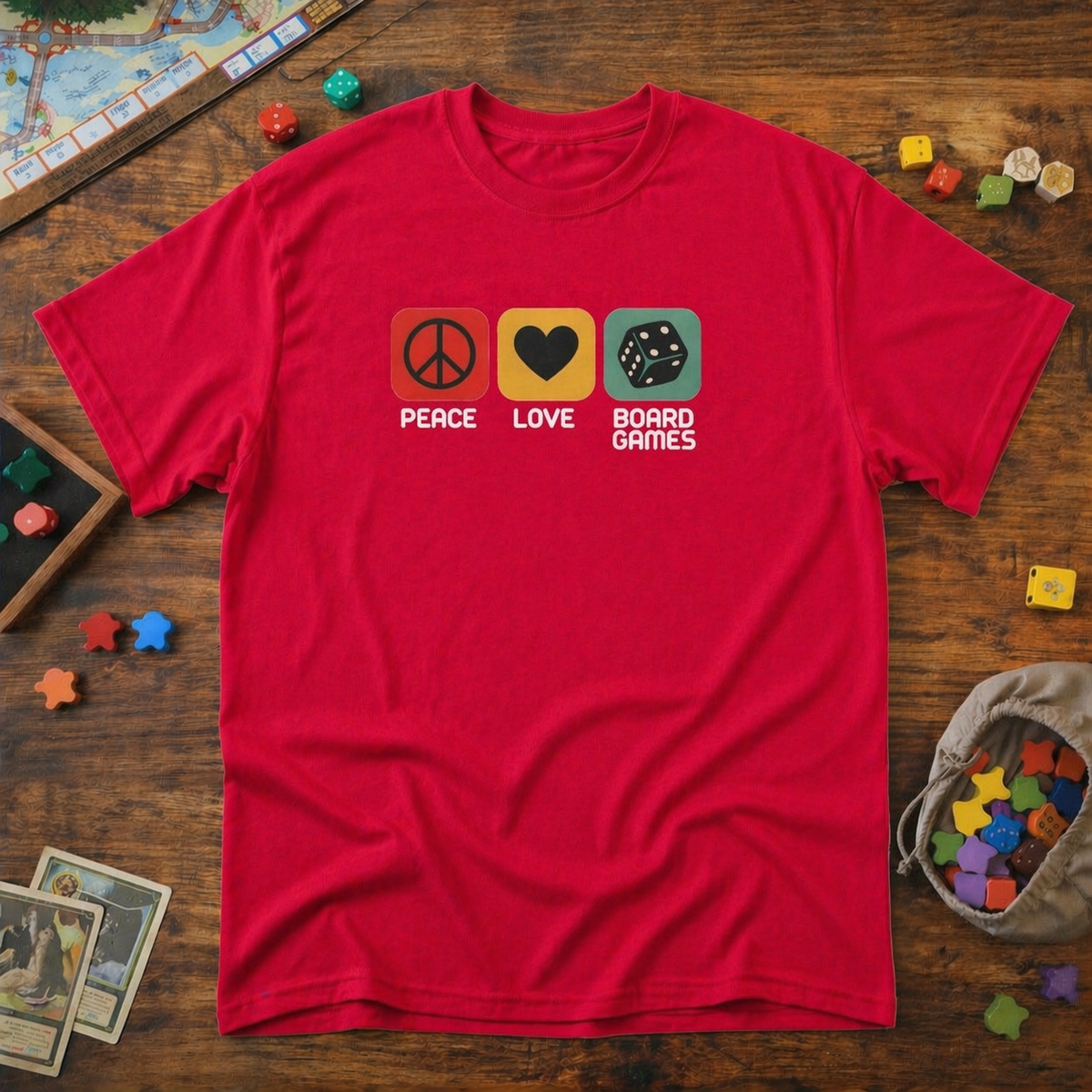 Peace, Love, Boardgames  -  T-Shirt