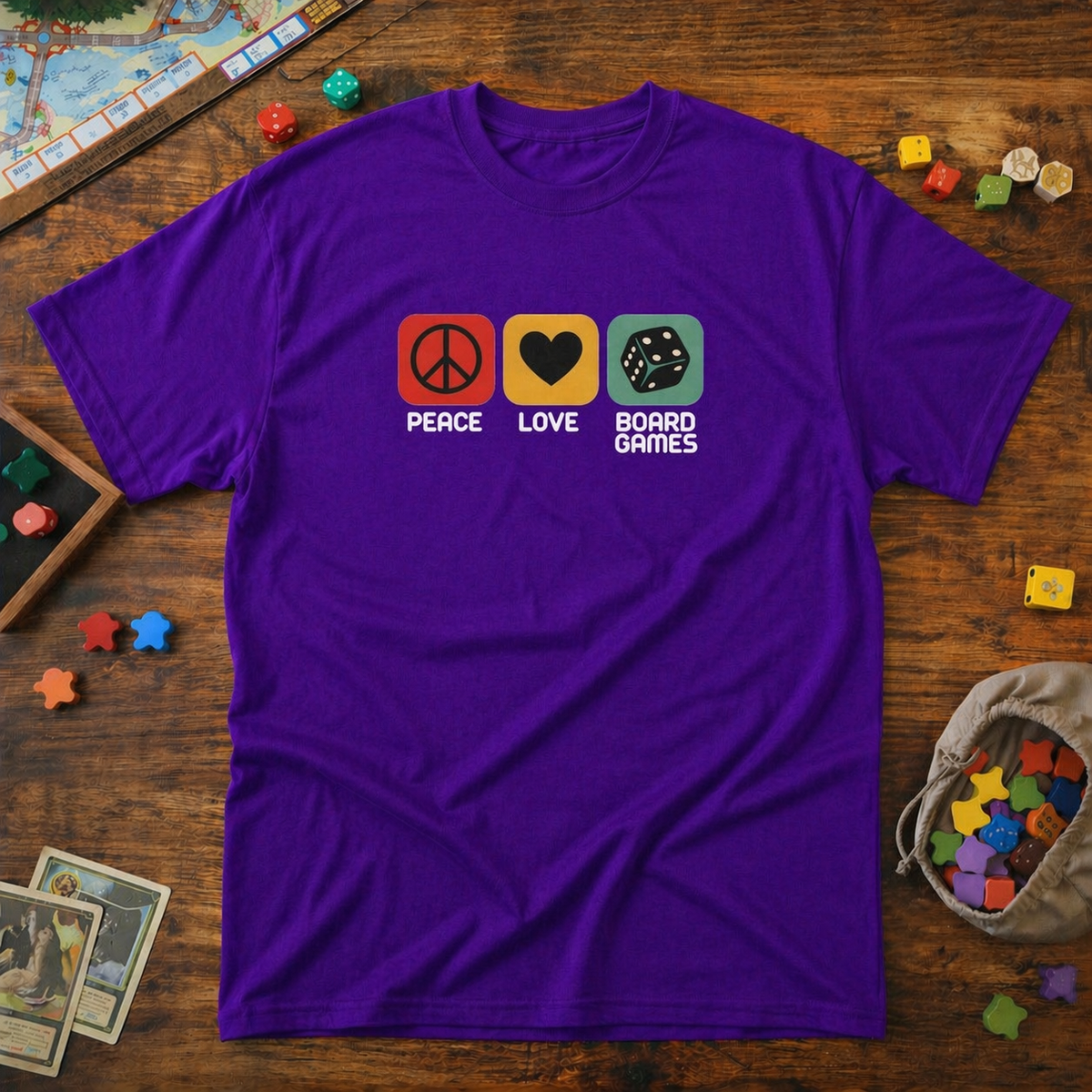 Peace, Love, Boardgames  -  T-Shirt