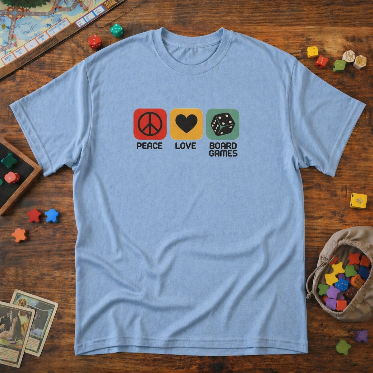 Peace, Love, Boardgames  -  T-Shirt